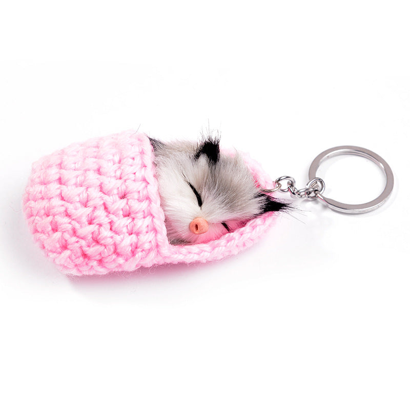 Wholesale Sleep Mouse Hair Ball Pendant Plush Keychains